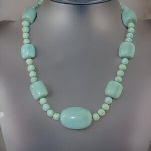 8" India Hand-painted Turquoise Chunky Wood Bead Vintage 90s Necklace Set